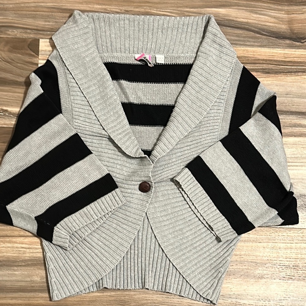 Roxy Y2K 3/4 Balloon Sleeve Shrug Cardigan Striped Gray Black Juniors M Women